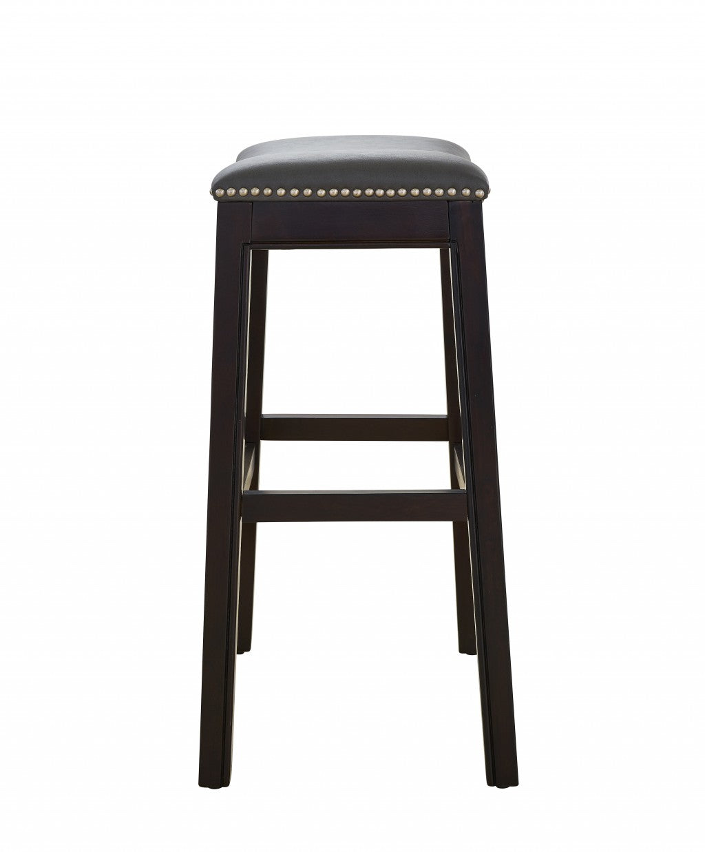 26" Gray and Espresso Faux Leather and Solid Wood Backless Counter Height Bar Chair-3