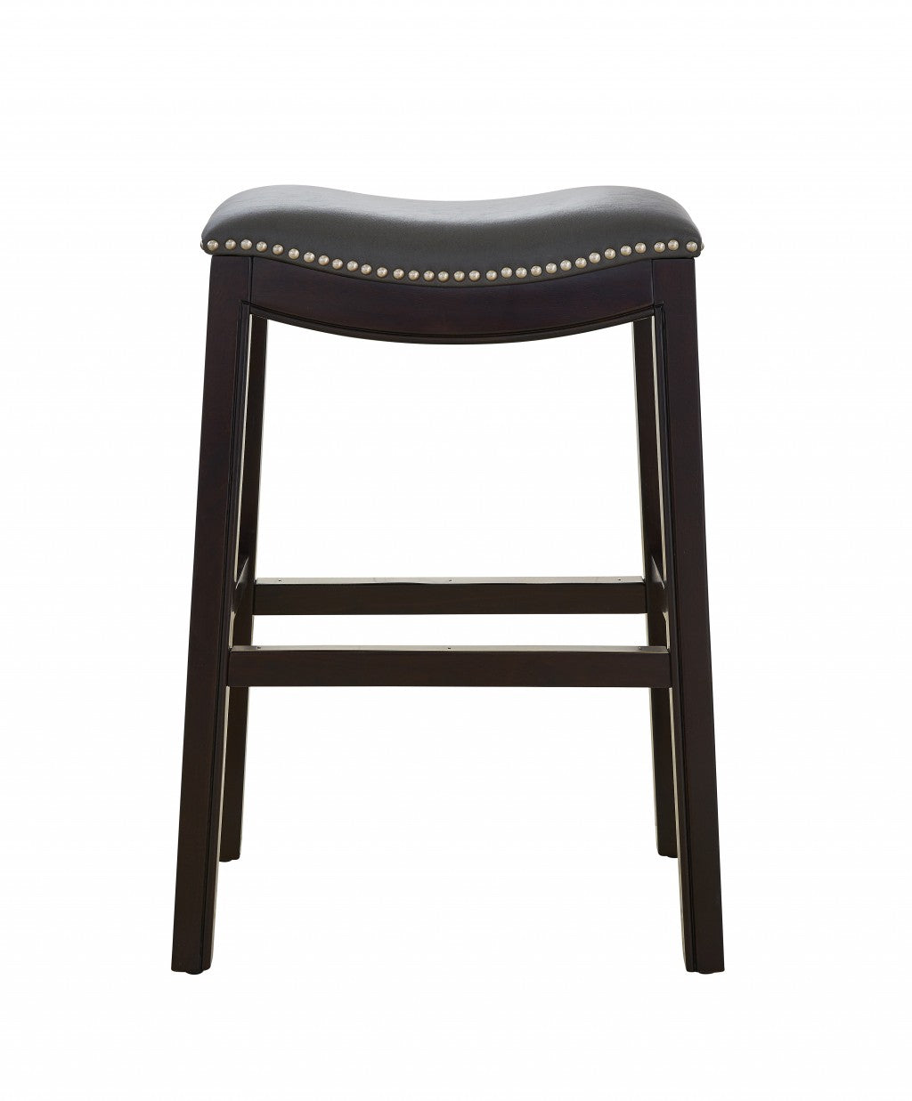 26" Gray and Espresso Faux Leather and Solid Wood Backless Counter Height Bar Chair-1