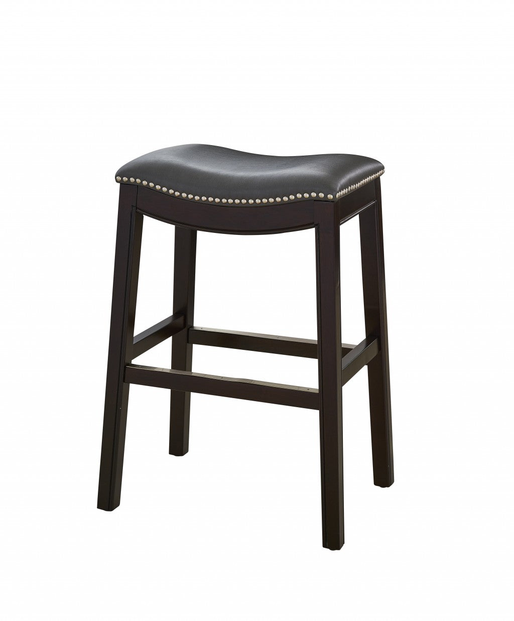26" Gray and Espresso Faux Leather and Solid Wood Backless Counter Height Bar Chair-4
