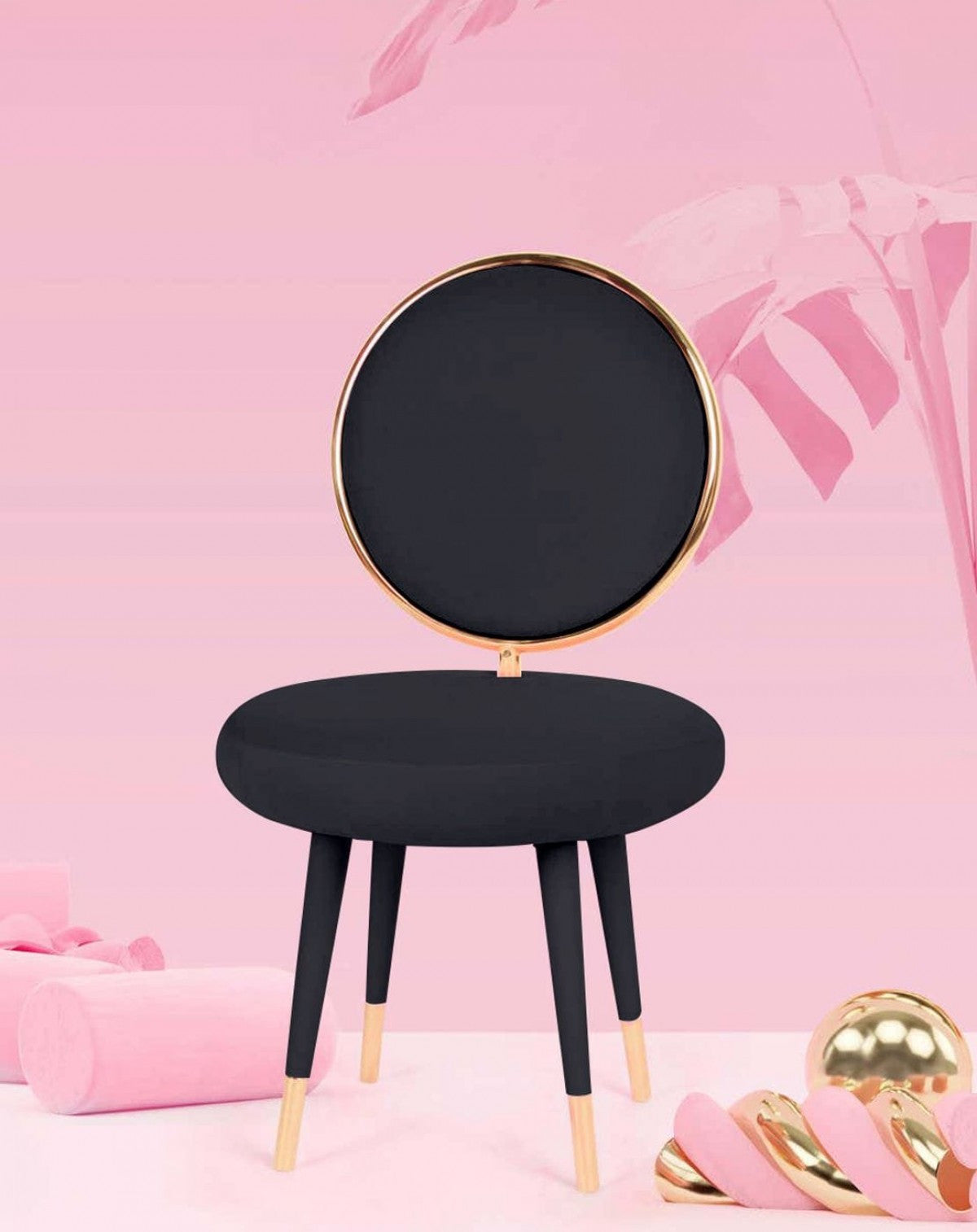 Set of Two 21" Black And Black And Gold Velvet Side Chair-4