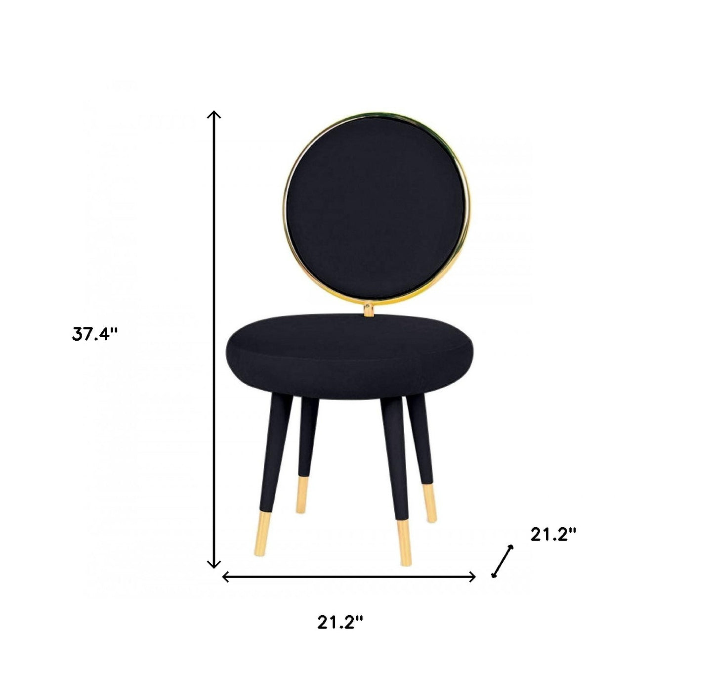 Set of Two 21" Black And Black And Gold Velvet Side Chair-5