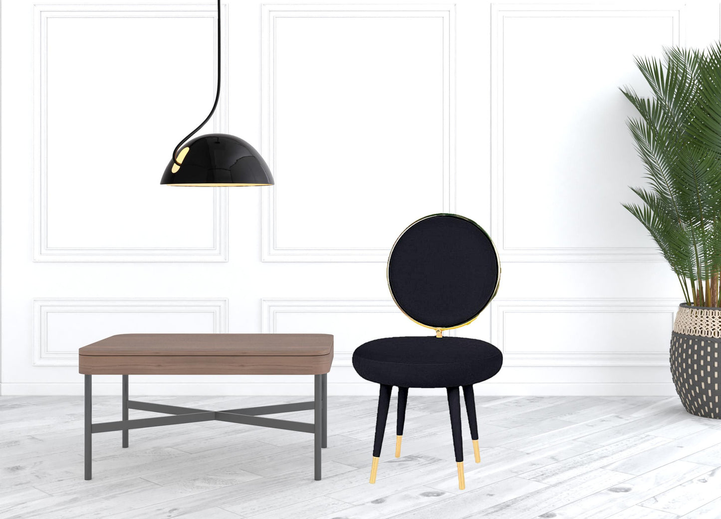 Set of Two 21" Black And Black And Gold Velvet Side Chair-2
