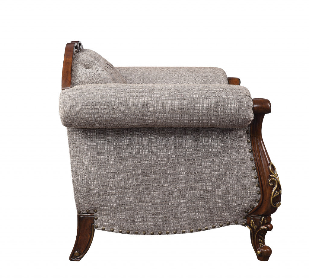 48" Beige and Brown Fabric Floral Arm Chair-1