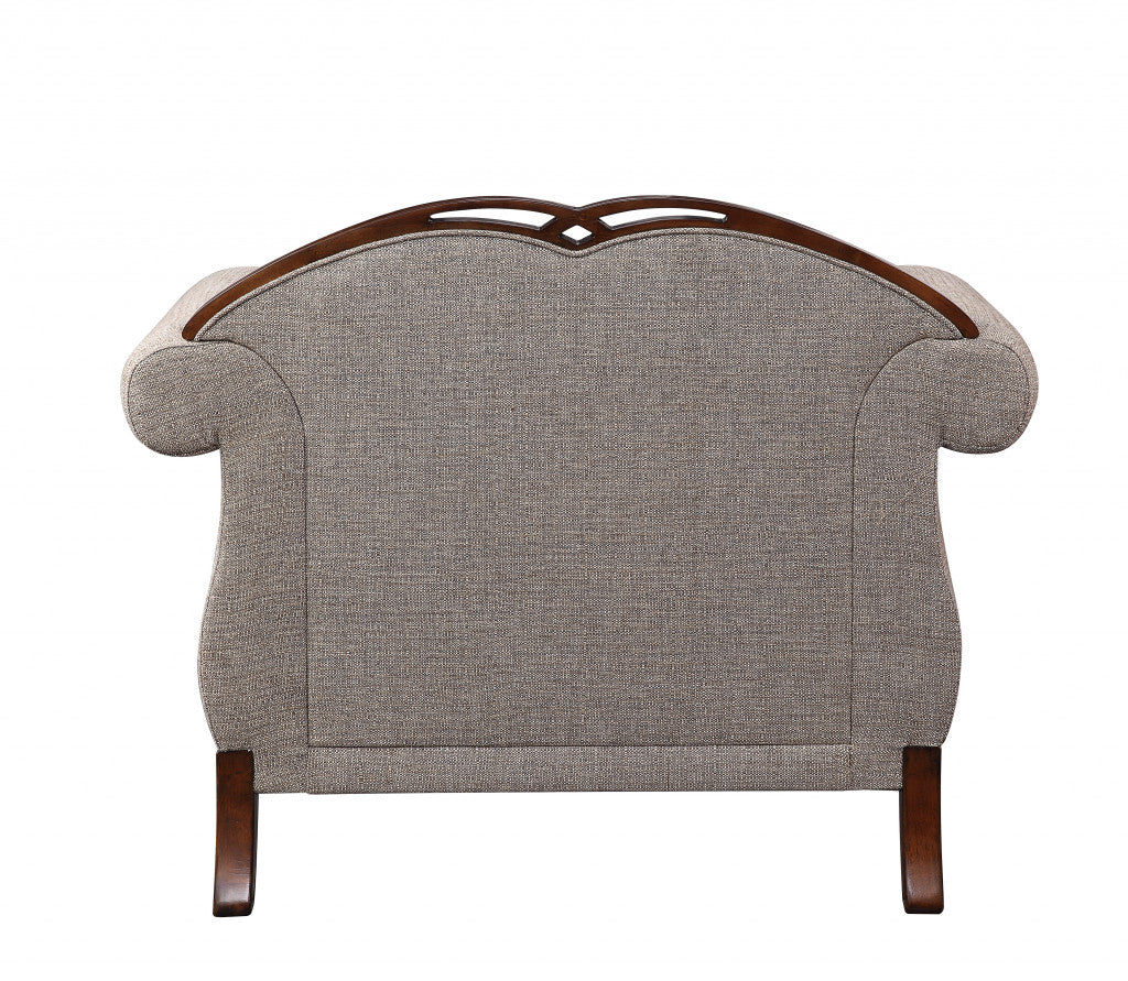 48" Beige and Brown Fabric Floral Arm Chair-2