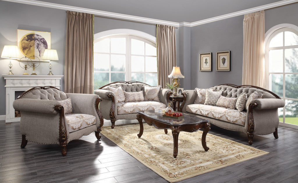 48" Beige and Brown Fabric Floral Arm Chair-5