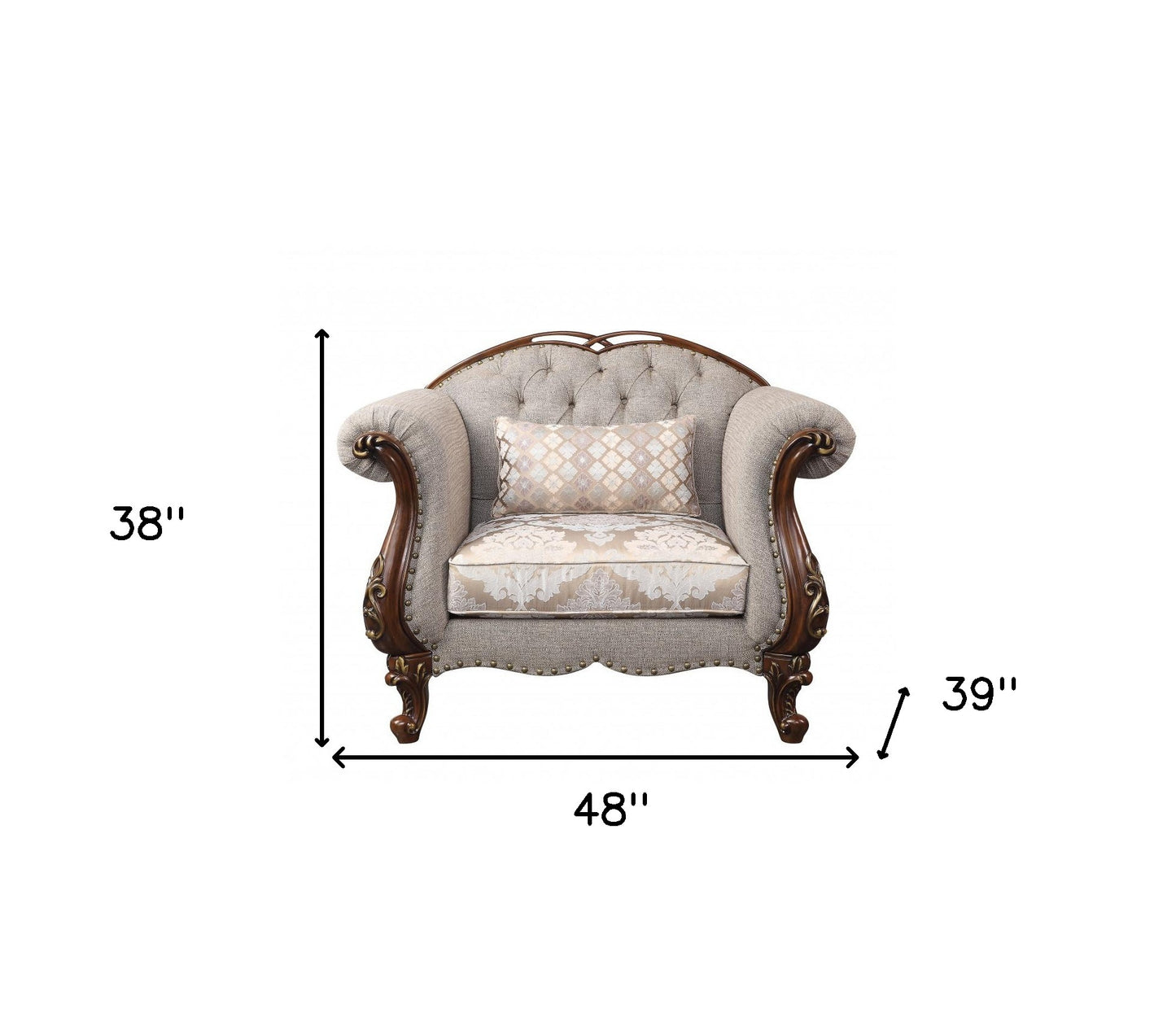 48" Beige and Brown Fabric Floral Arm Chair-6