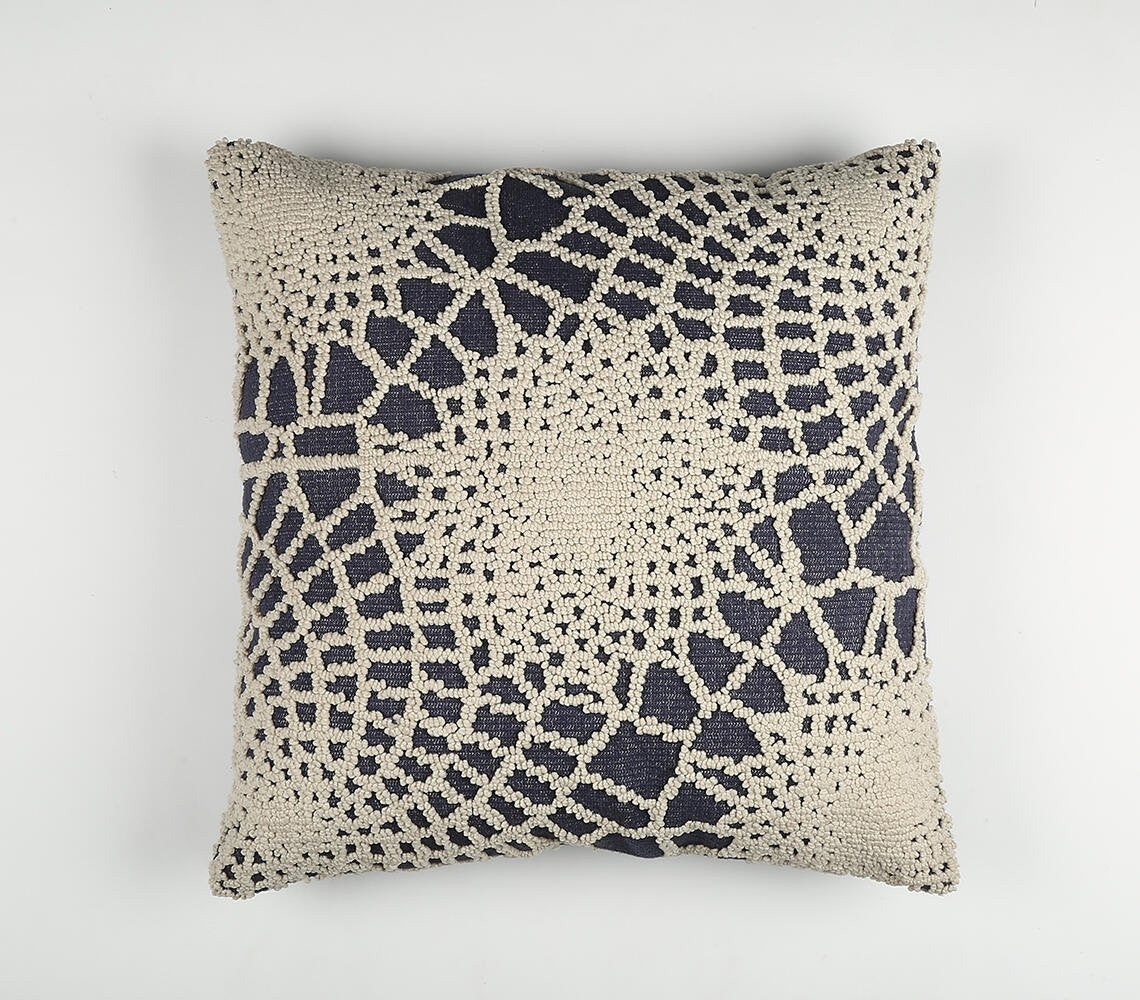 20" Blue and Ivory Hand Woven Abstract Indoor Outdoor Throw Pillow Cover With Texture-1