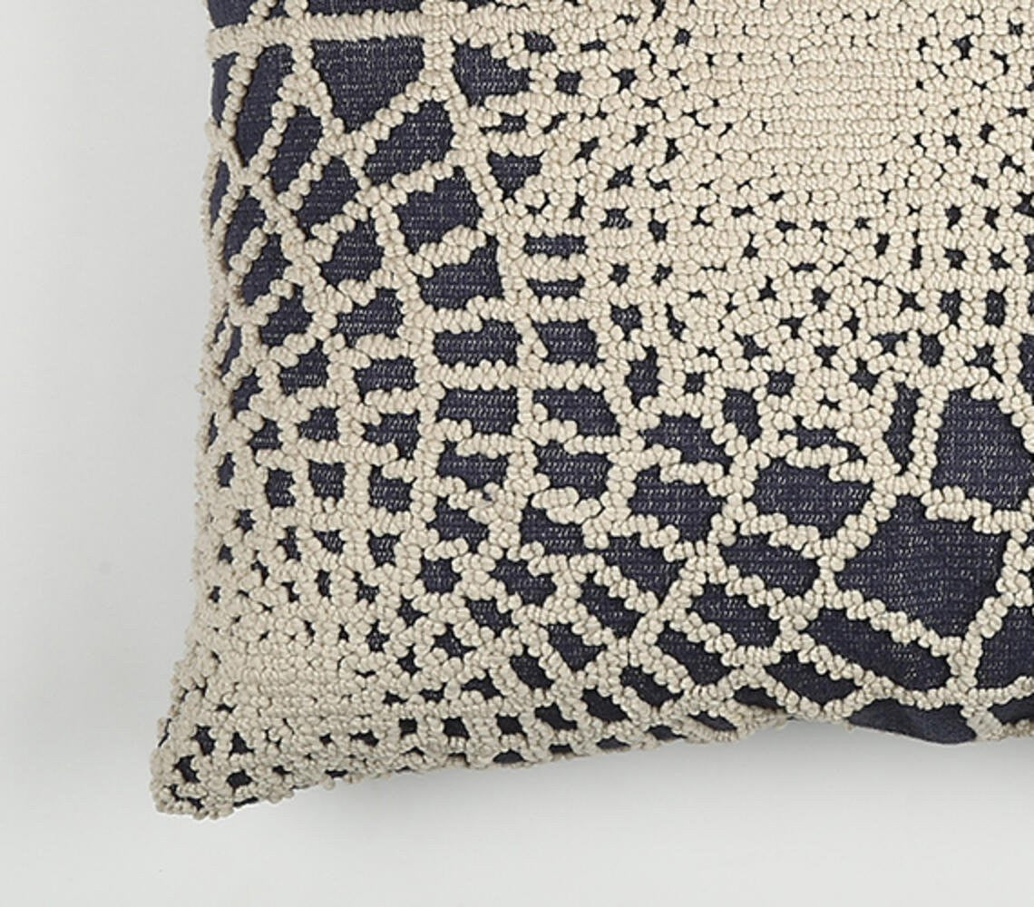 20" Blue and Ivory Hand Woven Abstract Indoor Outdoor Throw Pillow Cover With Texture-3