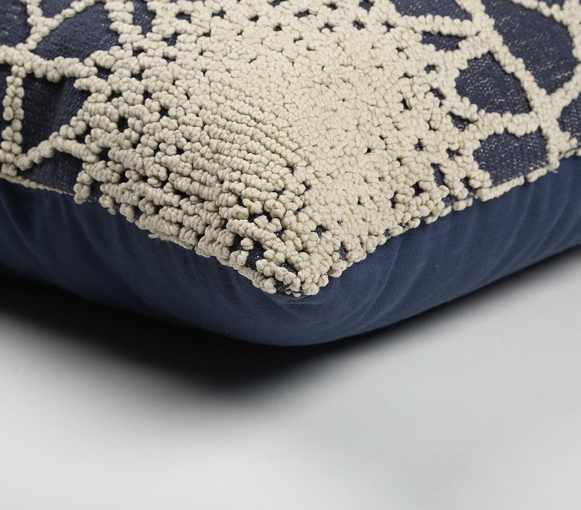 20" Blue and Ivory Hand Woven Abstract Indoor Outdoor Throw Pillow Cover With Texture-4