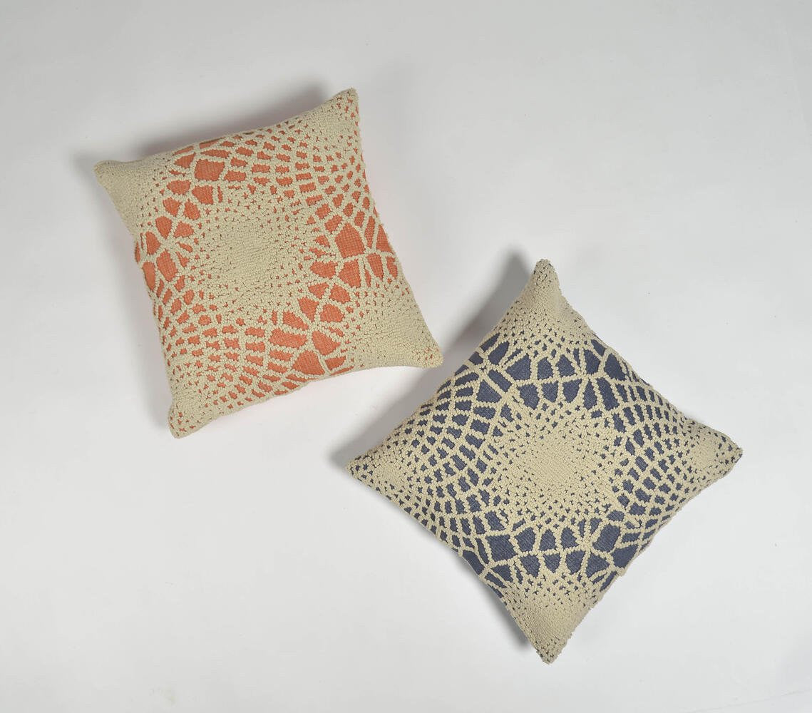 20" Blue and Ivory Hand Woven Abstract Indoor Outdoor Throw Pillow Cover With Texture-5