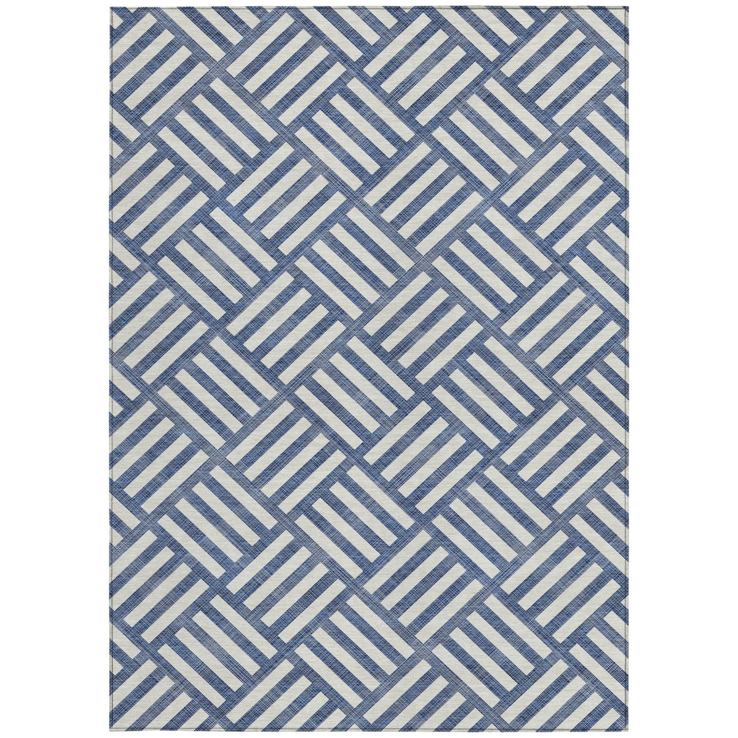 3' X 5' Navy Blue And Ivory Geometric Washable Indoor Outdoor Area Rug-5