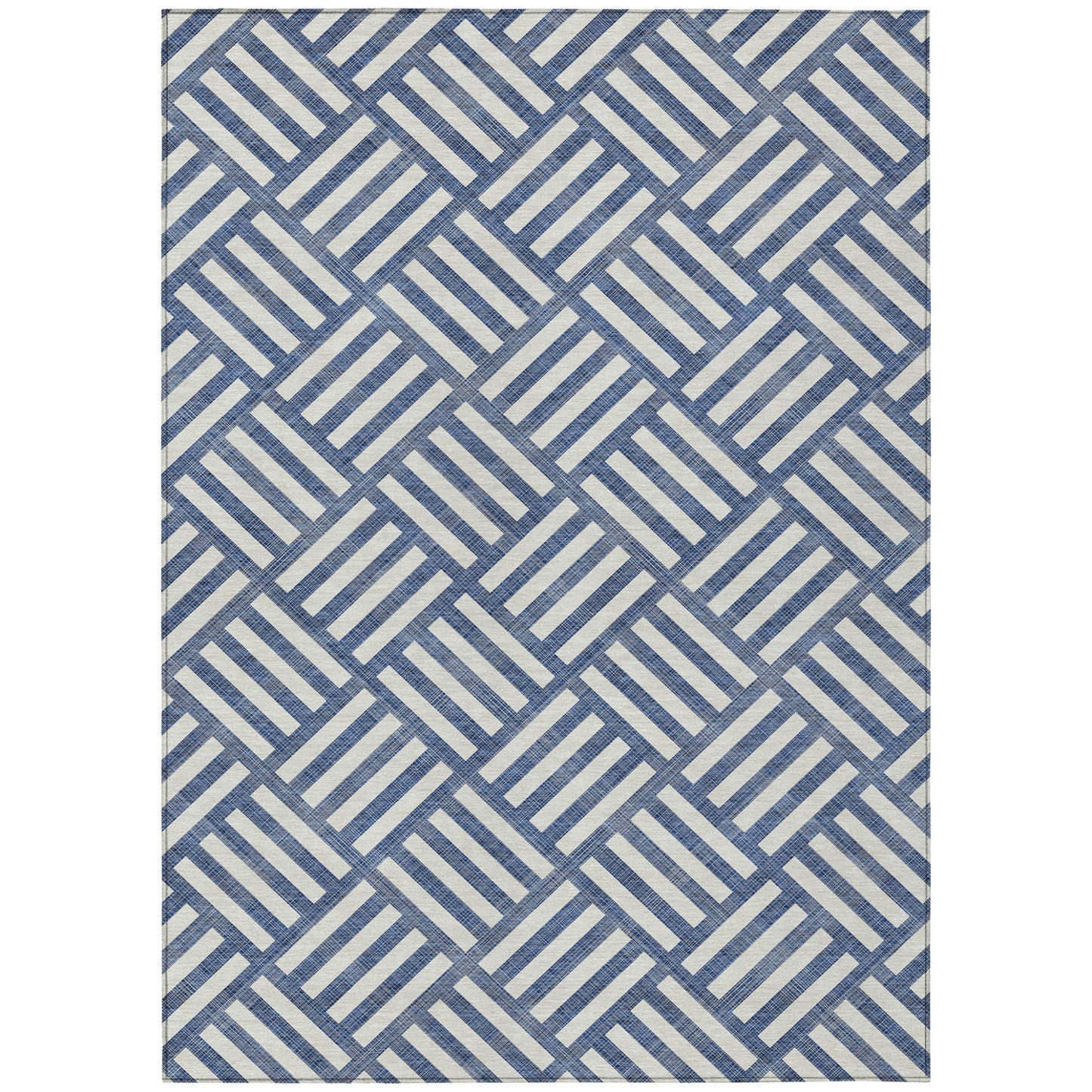 3' X 5' Navy Blue And Ivory Geometric Washable Indoor Outdoor Area Rug-1