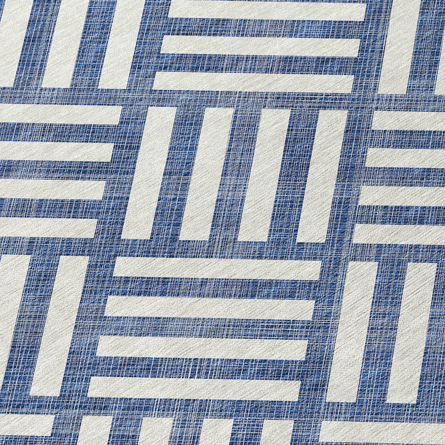 3' X 5' Navy Blue And Ivory Geometric Washable Indoor Outdoor Area Rug-4
