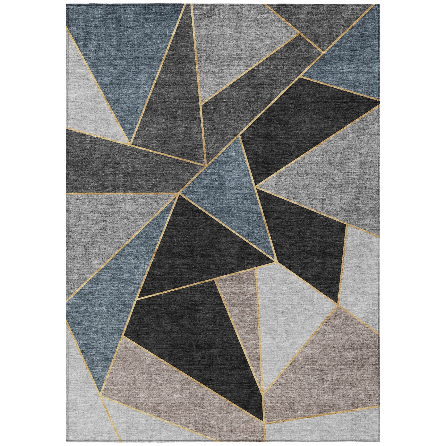5' X 8' Blue Charcoal And Gray Geometric Washable Indoor Outdoor Area Rug-1