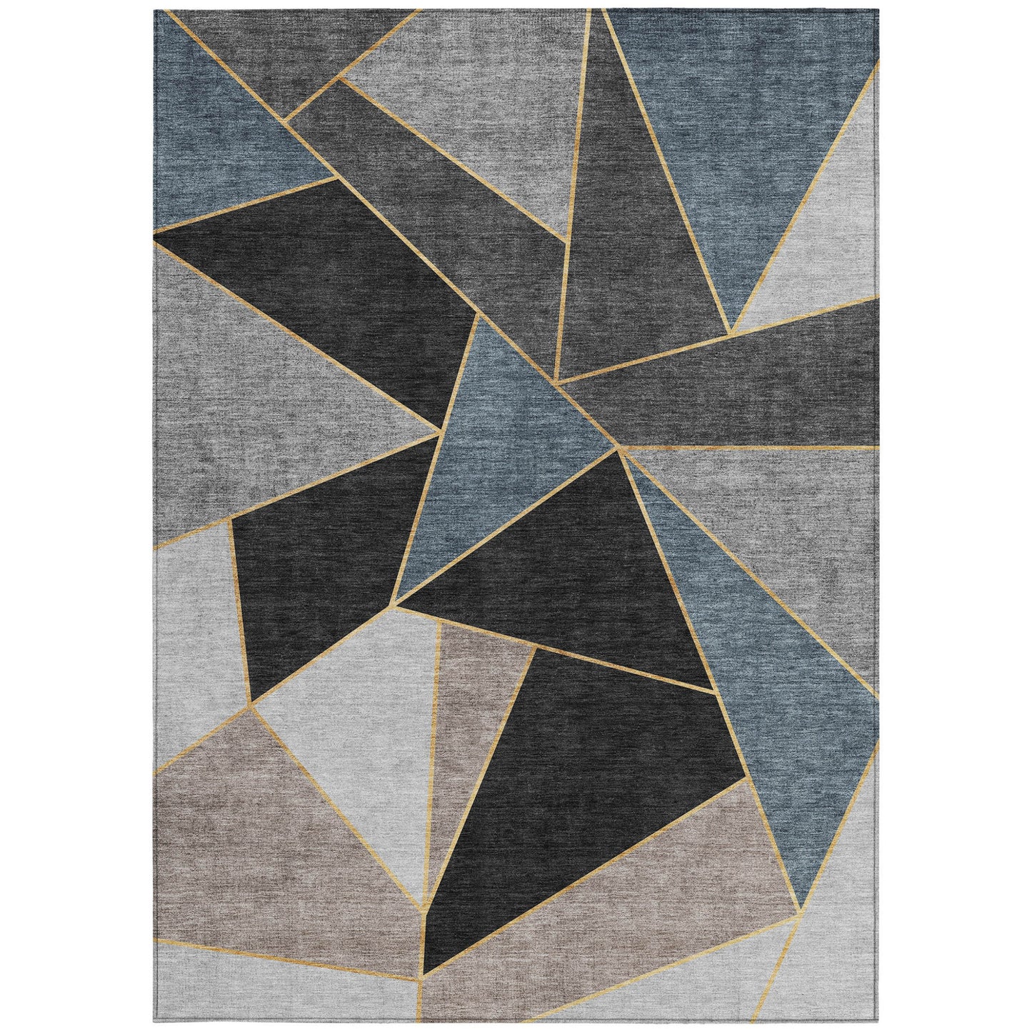 5' X 8' Blue Charcoal And Gray Geometric Washable Indoor Outdoor Area Rug-4