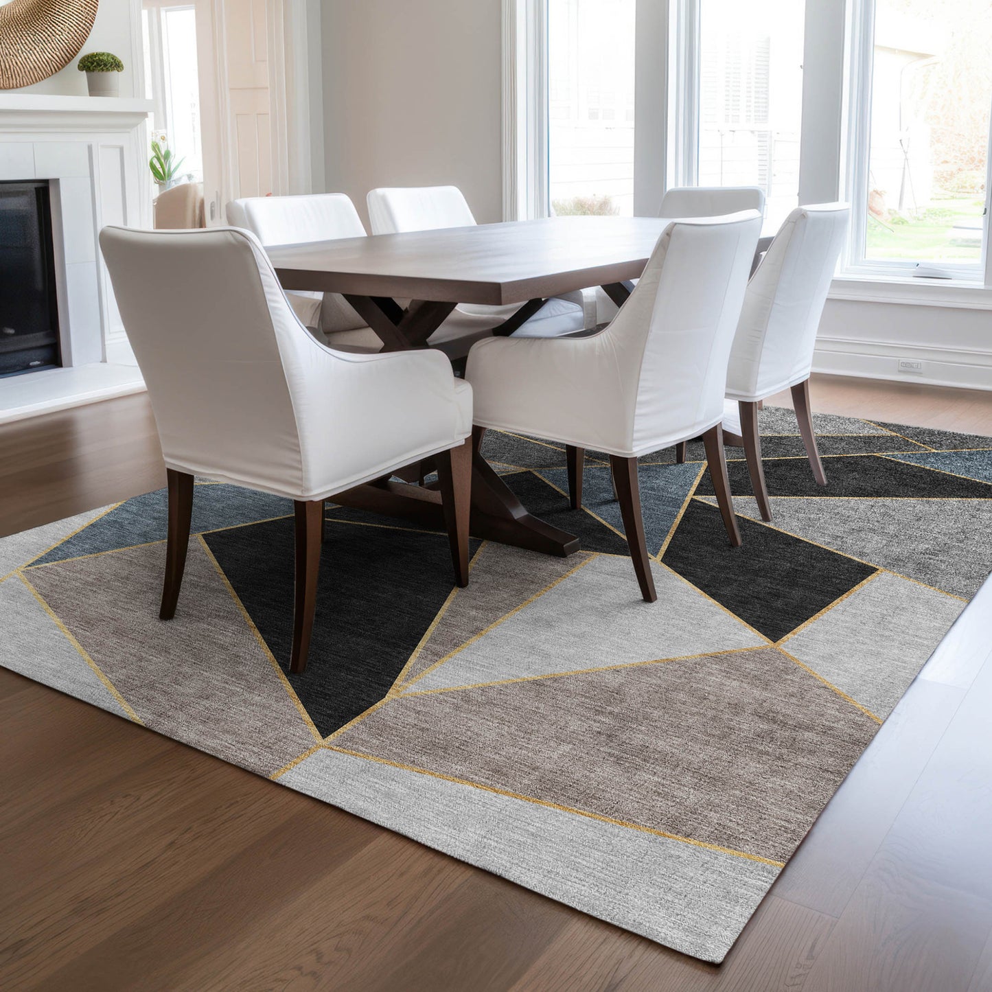 5' X 8' Blue Charcoal And Gray Geometric Washable Indoor Outdoor Area Rug-6