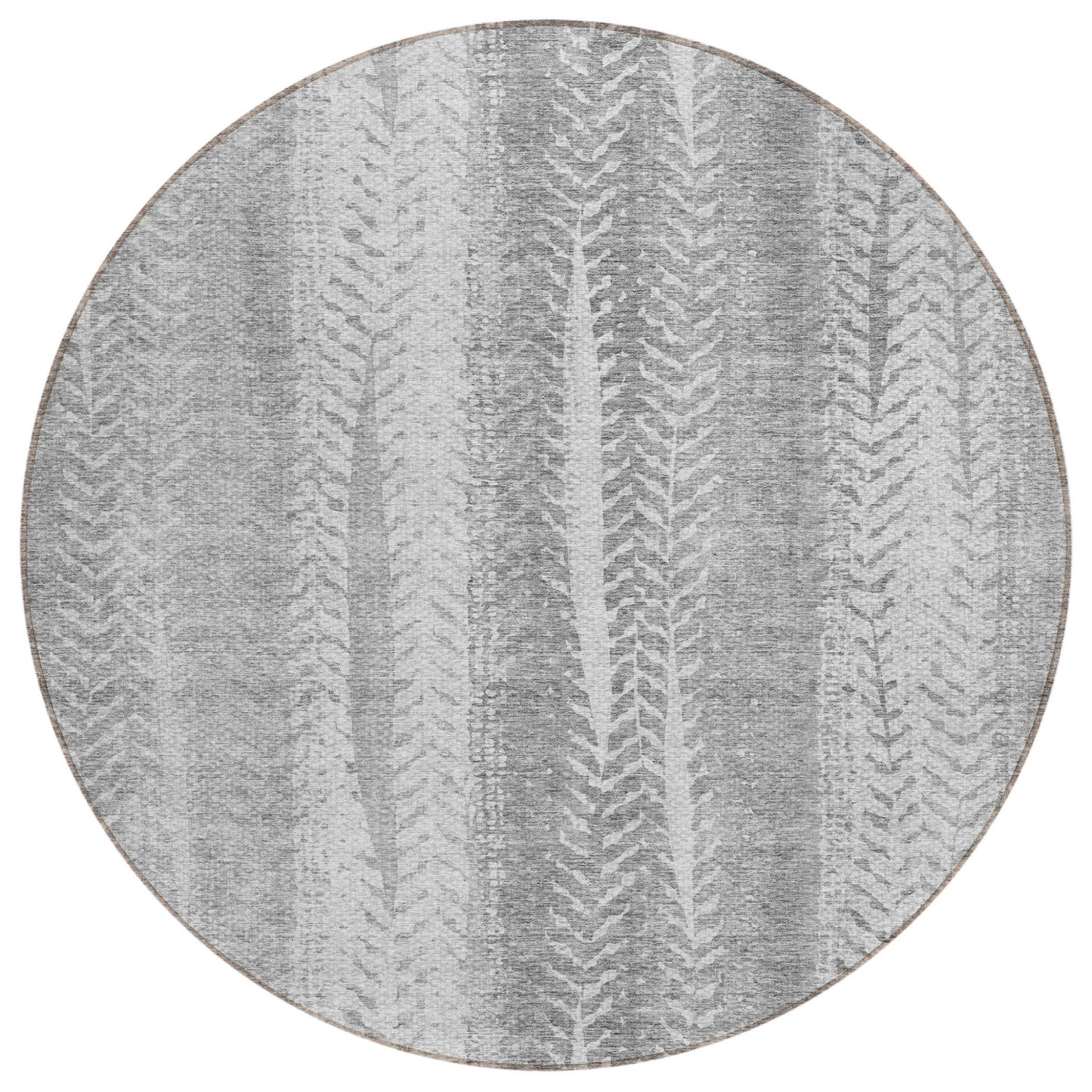 8' Silver Gray And Graphite Round Botanical Leaves Washable Indoor Outdoor Area Rug-1