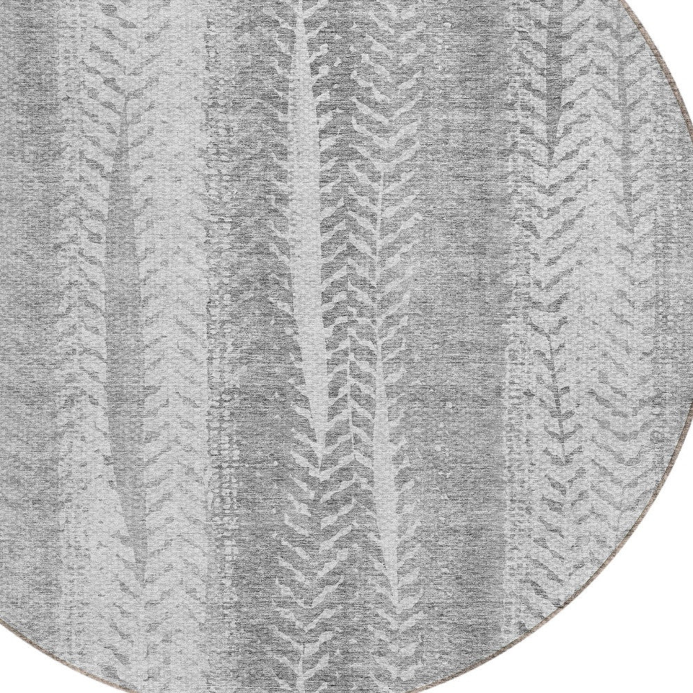 8' Silver Gray And Graphite Round Botanical Leaves Washable Indoor Outdoor Area Rug-3