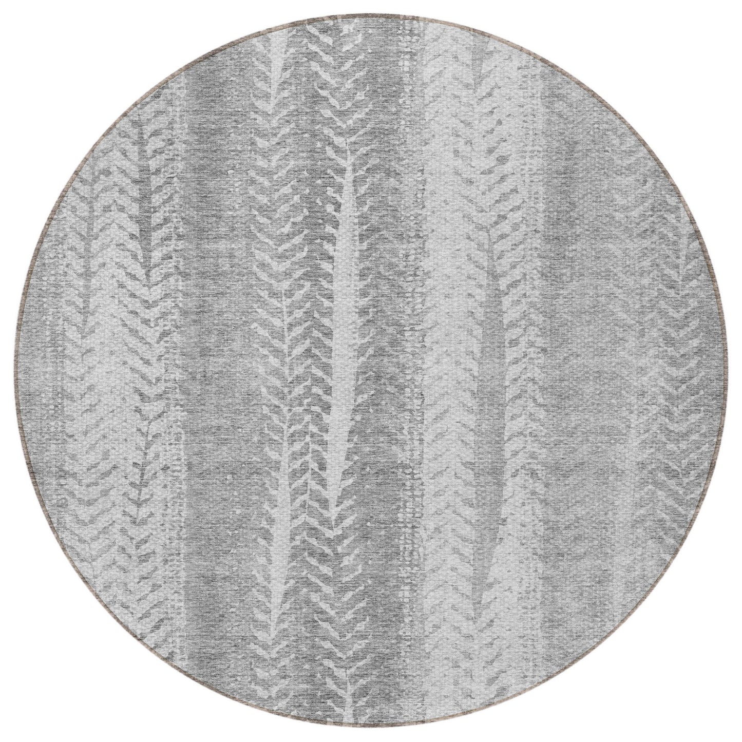8' Silver Gray And Graphite Round Botanical Leaves Washable Indoor Outdoor Area Rug-4