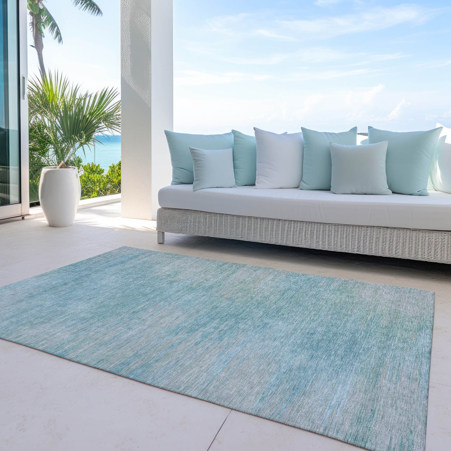 3' X 5' Aqua Teal Blue And Gray Abstract Washable Indoor Outdoor Area Rug-5
