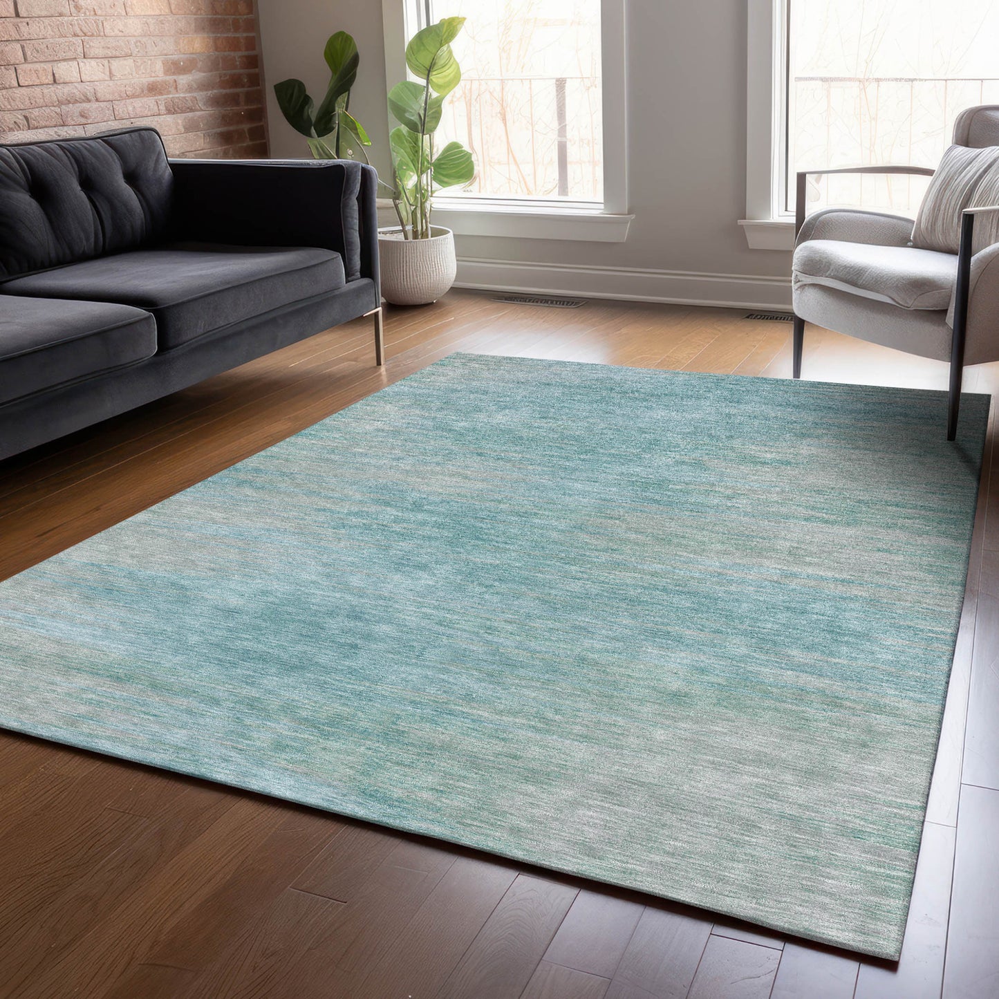 3' X 5' Aqua Teal Blue And Gray Abstract Washable Indoor Outdoor Area Rug-6