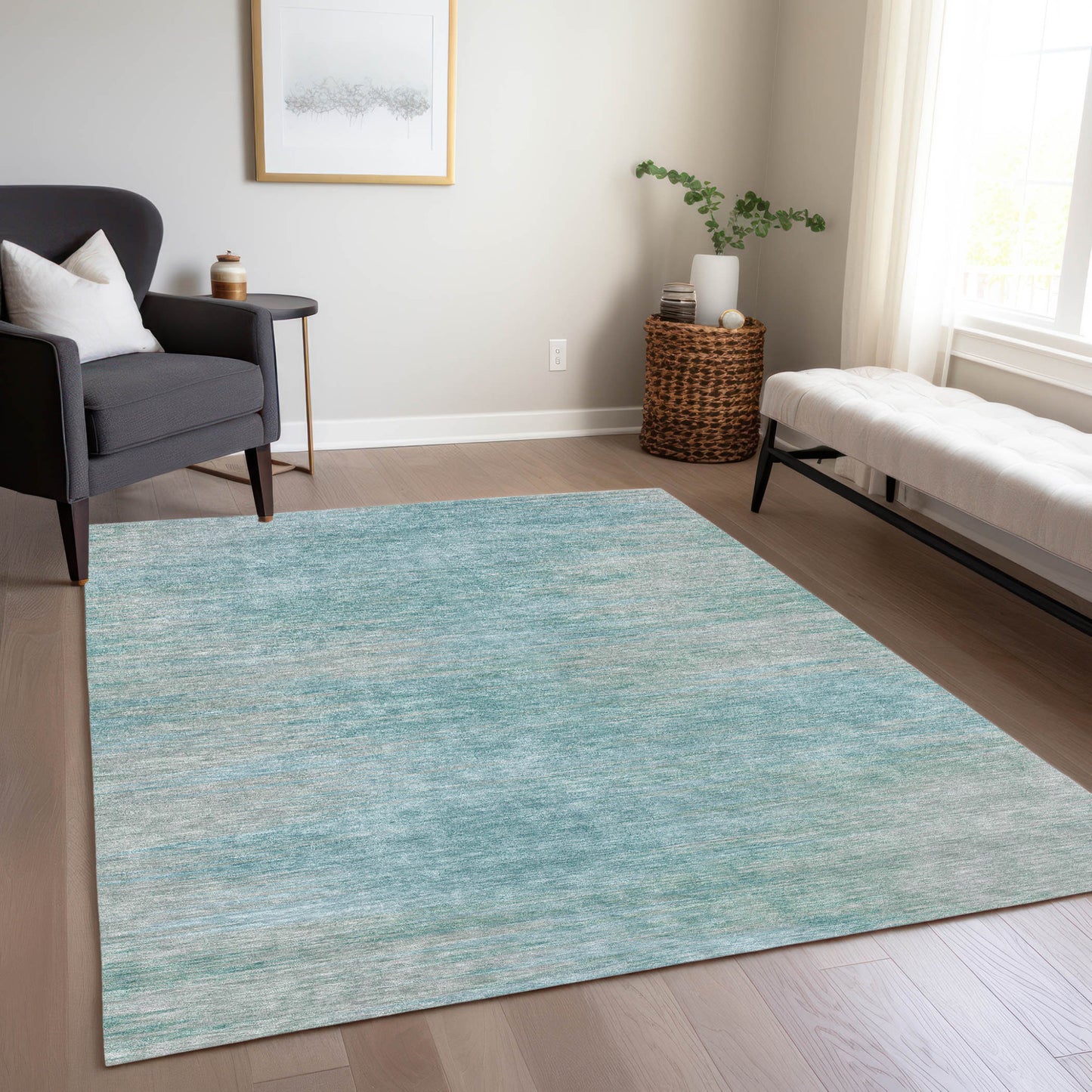 3' X 5' Aqua Teal Blue And Gray Abstract Washable Indoor Outdoor Area Rug-7