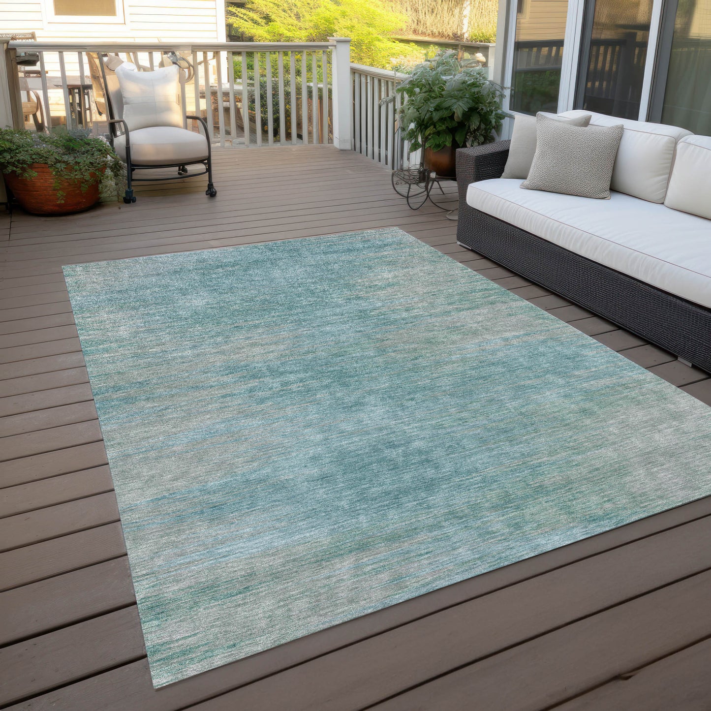 3' X 5' Aqua Teal Blue And Gray Abstract Washable Indoor Outdoor Area Rug-8