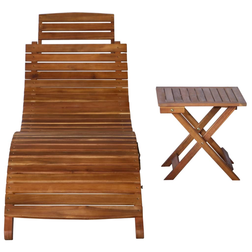 vidaXL Sunlounger with Table Solid Acacia Wood Brown-3