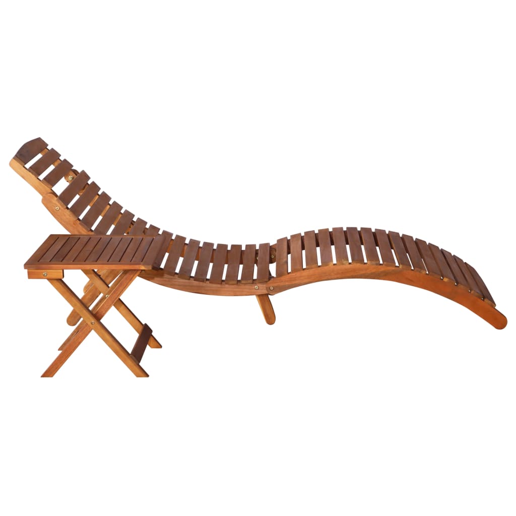 vidaXL Sunlounger with Table Solid Acacia Wood Brown-2
