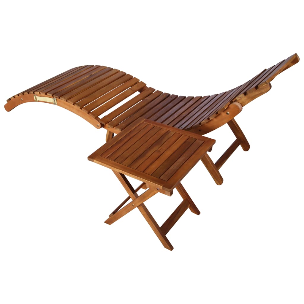 vidaXL Sunlounger with Table Solid Acacia Wood Brown-4