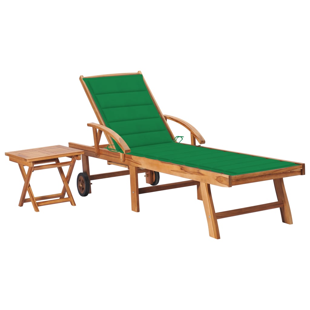vidaXL Sun Lounger with Table and Cushion Solid Teak Wood-1
