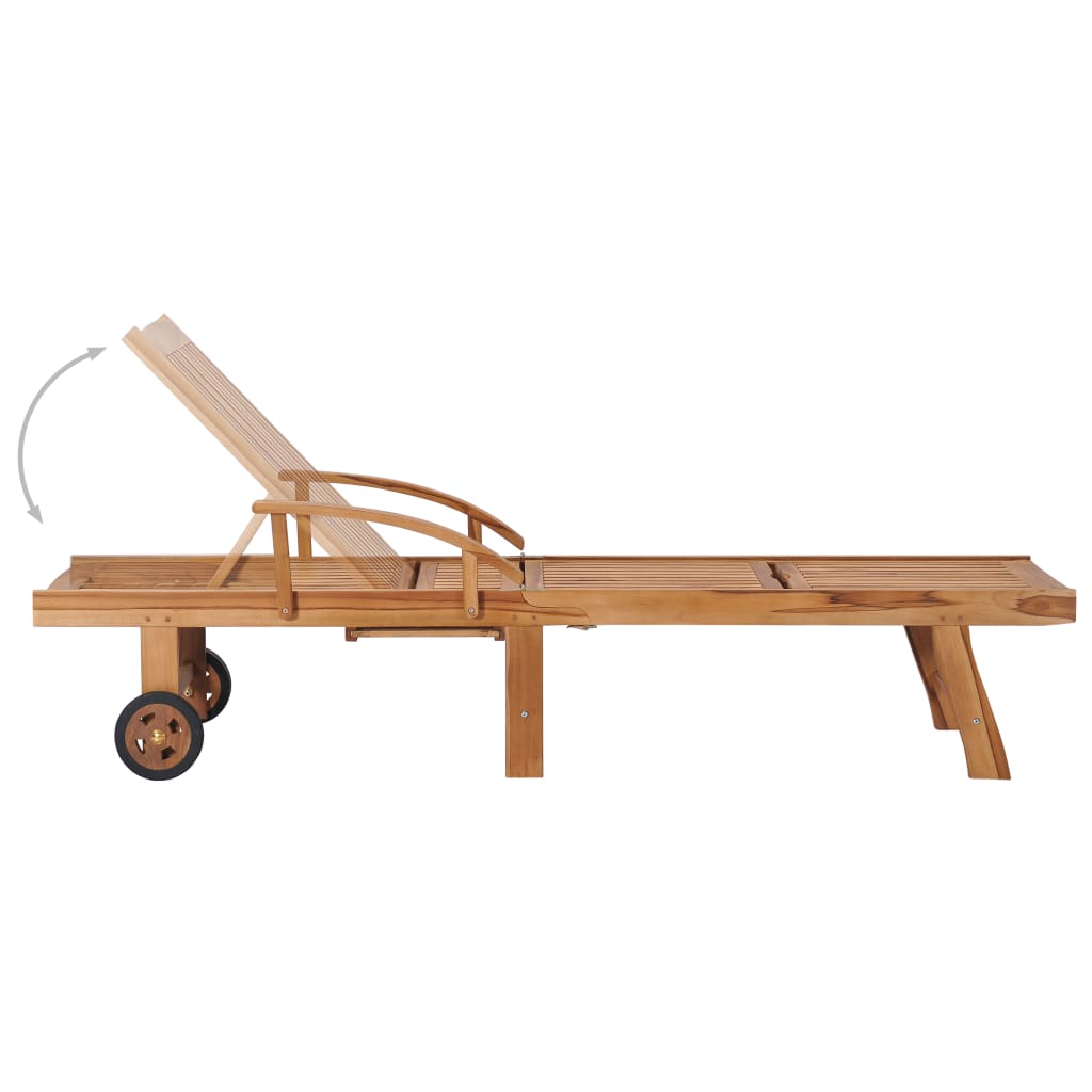 vidaXL Sun Lounger with Table and Cushion Solid Teak Wood-4