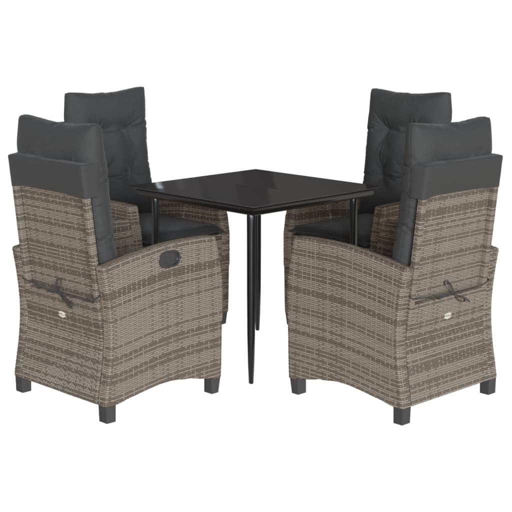vidaXL 5 Piece Patio Dining Set with Cushions Gray Poly Rattan-1