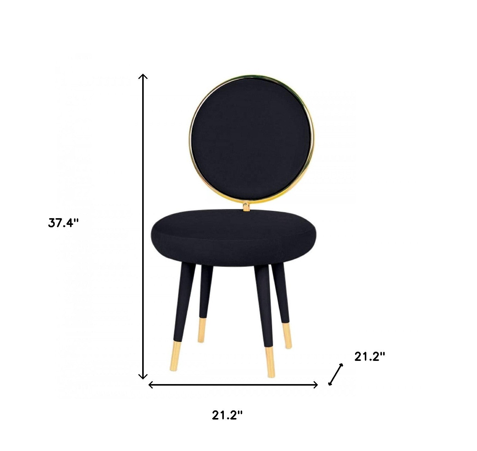 Set of Two 21" Black And Black And Gold Velvet Side Chair-5
