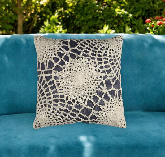 20" Blue and Ivory Hand Woven Abstract Indoor Outdoor Throw Pillow Cover With Texture-0