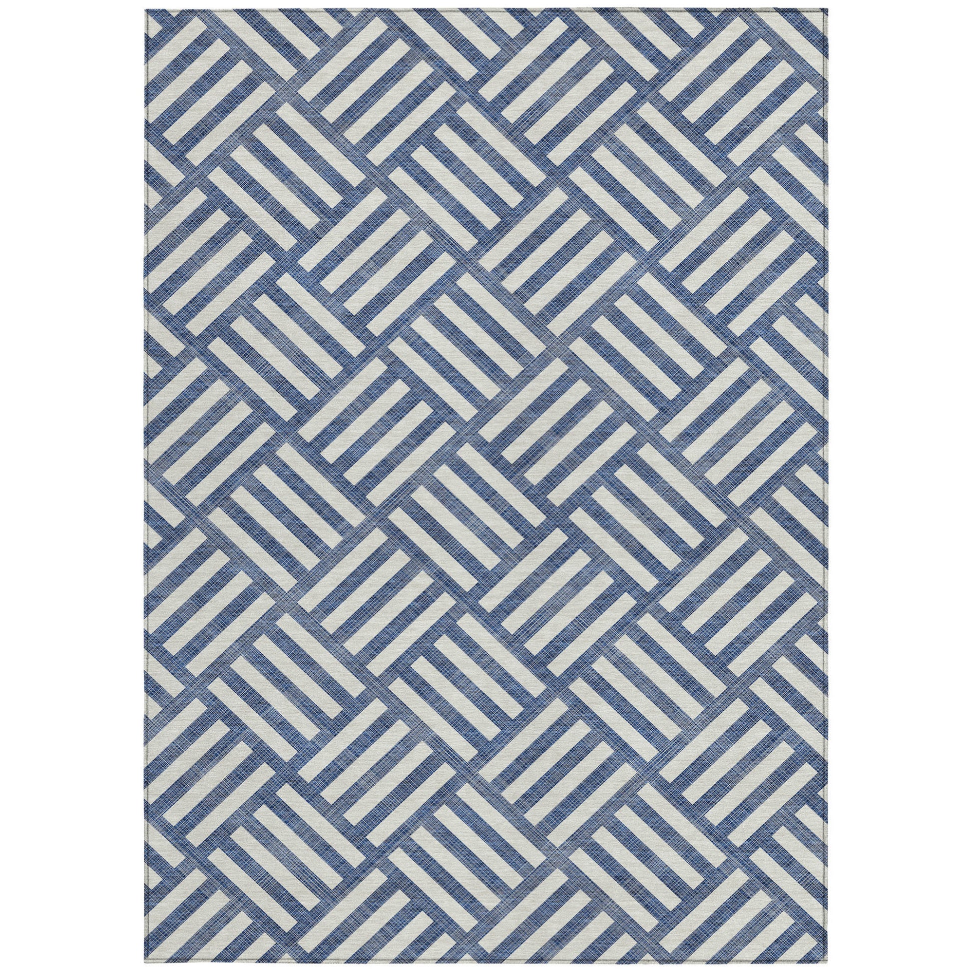 3' X 5' Navy Blue And Ivory Geometric Washable Indoor Outdoor Area Rug-5