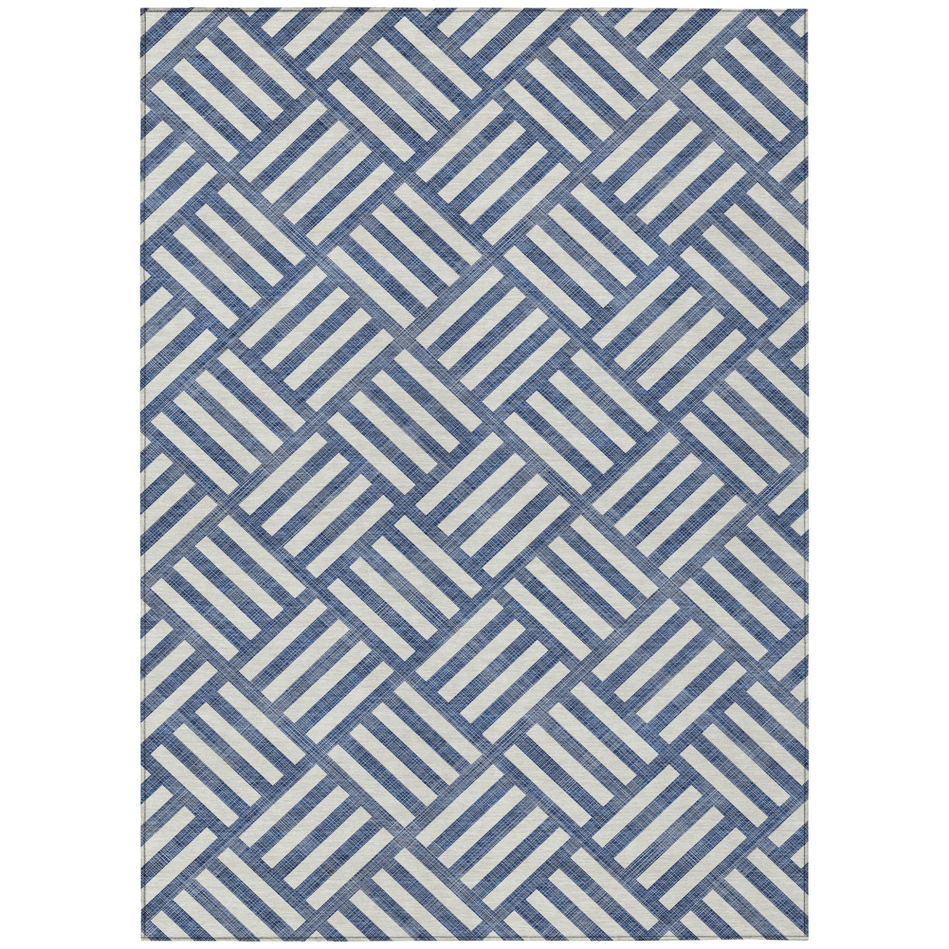 3' X 5' Navy Blue And Ivory Geometric Washable Indoor Outdoor Area Rug-1