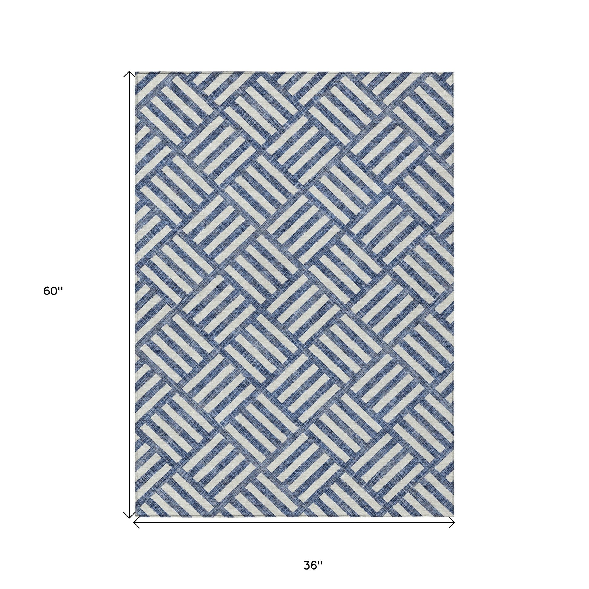 3' X 5' Navy Blue And Ivory Geometric Washable Indoor Outdoor Area Rug-2