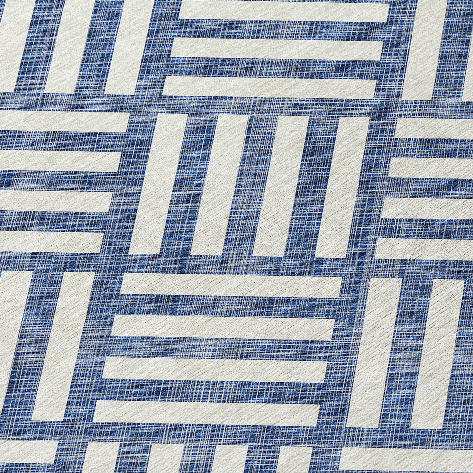 3' X 5' Navy Blue And Ivory Geometric Washable Indoor Outdoor Area Rug-4