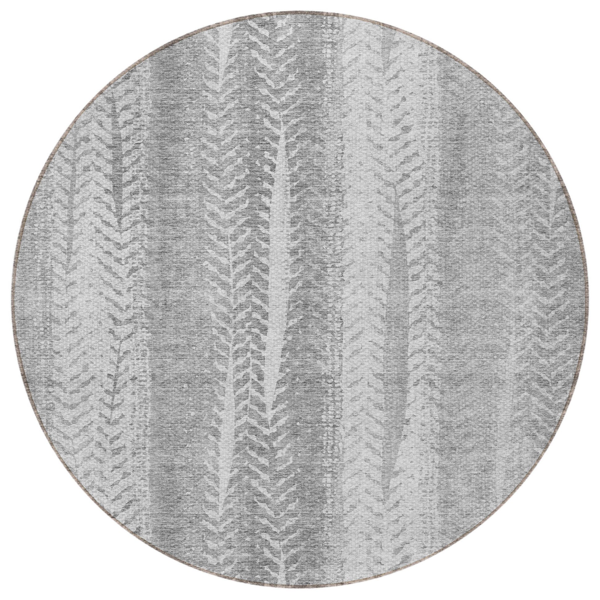 8' Silver Gray And Graphite Round Botanical Leaves Washable Indoor Outdoor Area Rug-4
