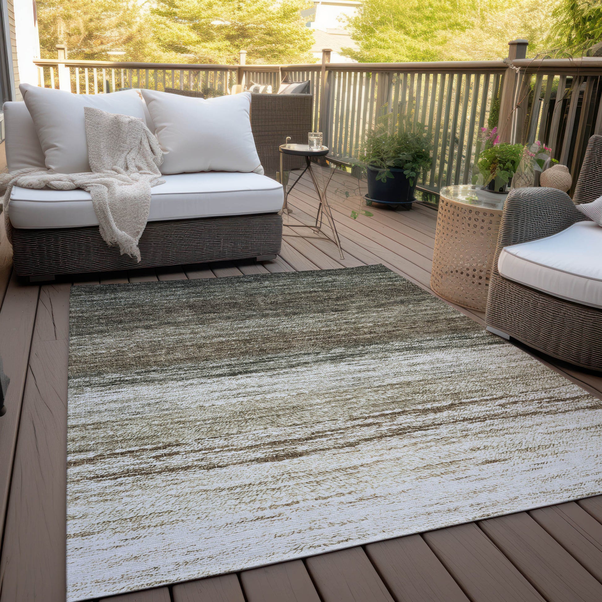 8' X 10' Brown Beige And Tan Ombre Washable Indoor Outdoor Area Rug-7