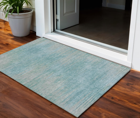 3' X 5' Aqua Teal Blue And Gray Abstract Washable Indoor Outdoor Area Rug-0