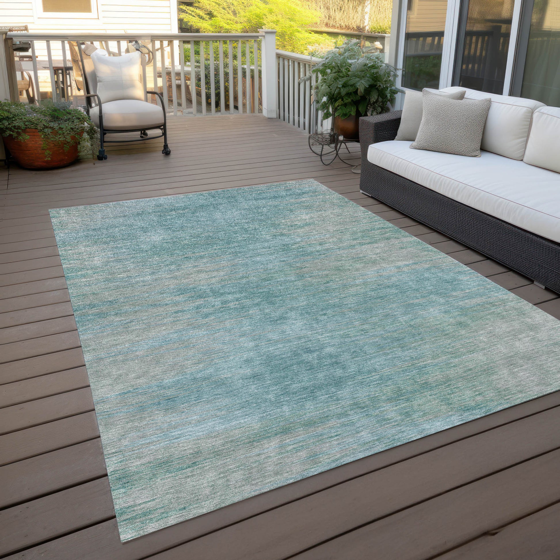 3' X 5' Aqua Teal Blue And Gray Abstract Washable Indoor Outdoor Area Rug-8