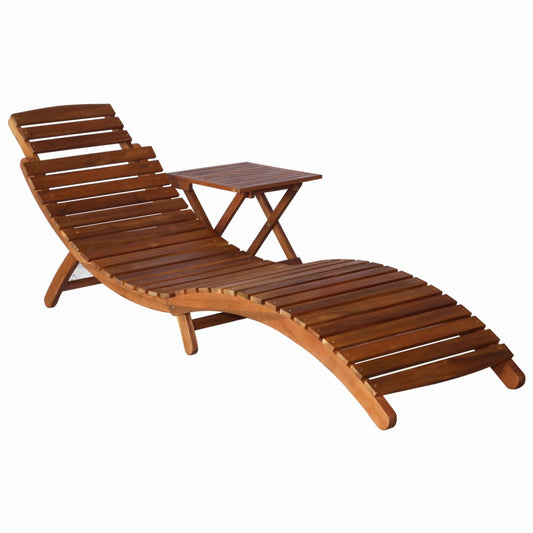vidaXL Sunlounger with Table Solid Acacia Wood Brown-0