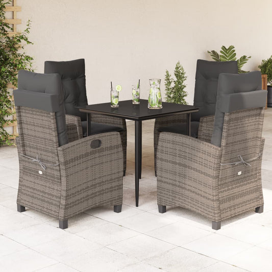 vidaXL 5 Piece Patio Dining Set with Cushions Gray Poly Rattan-0